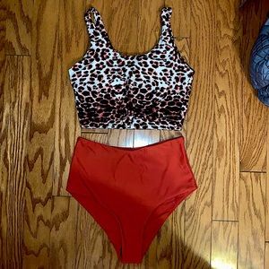 Leopard Knot Hem Bikini Swimsuit
